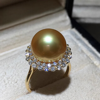 Dl 1998 fat donglai same model south sea gold pearl ring bead gold diamond perfect round flawless strong light sea water south sea gold beads 14-14mm