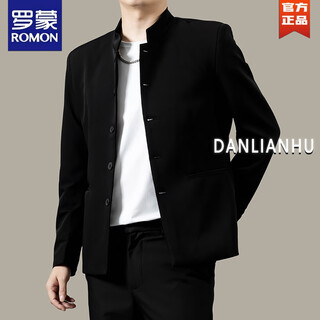 Romon handsome new chinese tunic jacket men's spring and autumn 2025 new casual stand-up collar suit jacket black 150-160jin jin is equal to 0.5kg about 3xl