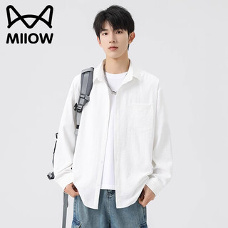 Catman shirt men's spring and autumn long-sleeved top shirt casual lapel breathable outdoor men's white l