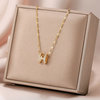 Gioio swarovski zirconium non-fading h letter necklace for women 18k gold light luxury niche 2025 new style same style