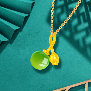 Chipan 999 pure gold inlaid jade pistachio pendant and hetian jade gold necklace as a christmas gift for girlfriend and best friend. jasper pistachio pendant 999 pure gold national inspection certificate. comes with 999 pure gold chain. the chain weight is about 1.6g.