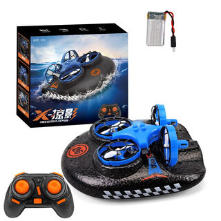 Sea, land and air deformable drone hovercraft model four-axis remote control aircraft helicopter helicopter children's boy toy blue water, land and air 2 electric-rechargeable (+ remote control battery)