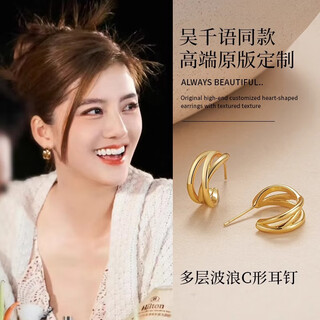 Lnieer wu qianyu same style gold earrings niche light luxury high-end 925 silver needle earrings 2025 new earrings for girls gold pair s925 silver needle