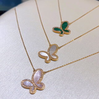 Changju butterfly necklace women's 18k gold clavicle chain full of diamonds white mother-of-pearl pendant malachite 17916 jewelry butterfly green - full of diamonds