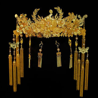 Chihuan bridal headdress, dragon and phoenix gown, hanfu, golden tassel, phoenix crown, wedding accessories, chinese xiuhe hair ornaments d0437, phoenix crown d0437