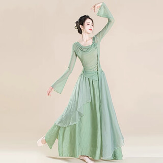 Odaixiu classical dance dance suit dance costume body rhyme gauze clothes fairy elegant elegant practice clothes chinese style body performance wave green (top + pants skirt) s