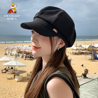 Scarecrow beret hat women's 2025 spring and autumn new korean version versatile octagonal hat showing face little fashion painter hat western style black one size