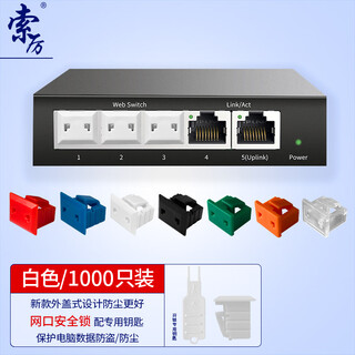 索厉 网口锁 可拆卸网口塞/RJ45端口锁/电脑交换机工控机/工具30把+白色1000个/外盖式防尘塞/ 20202