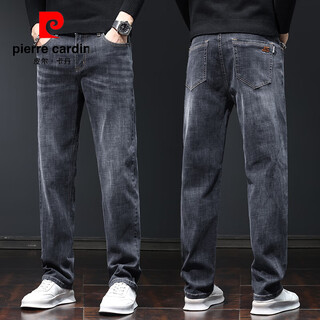 皮尔卡丹针织牛仔裤男春秋季新款宽松直筒裤弹力水洗休闲长裤子男装百搭 E99深灰 31 腰围2尺4