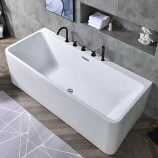 Jomoo's new 2025 acrylic seamless one-piece bathtub for home lying down with four skirts adult bathtub independent factory direct sale bathtub + black five-piece set 1.7 meters