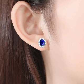 Shien sapphire 925 sterling silver earrings plated with 18k gold princess diana style diamond royal blue tanzanite oval earrings for women