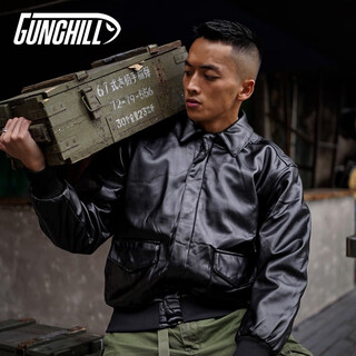 际华通瑞2024秋冬新款A2飞行夹克军事风复古休闲皮衣机车棉服外套 黑色 S