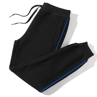 Navy blue two-bar leg-locking school uniform pants, customized plus fat plus size for boys and girls, black cotton polyester loose sports pants, black and blue thin striped leg-locking xl