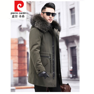 Pierre cardin parka men's winter mink coat coat fur mink fur all-in-one haining genuine leather hooded army green m