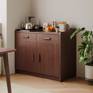 Simple story solid wood sideboard integrated wall cabinet living room multifunctional cabinet wine cabinet tea cabinet storage cabinet kitchen storage cabinet solid wood corner + with fence dark walnut color 80cm