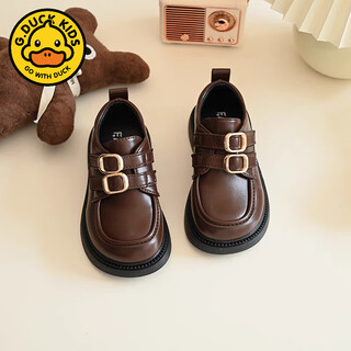 G.duck girls' small leather shoes spring and autumn black children's performance shoes soft sole british style student princess loafers for middle and large children 929 brown 34 inner length 20.8cm