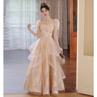 Zhufan student adult dress 18-year-old female adult dress evening girl 2025 new banquet temperament host sense champagne color s