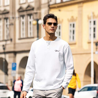 Sllavif spring american retro khaki henry collar long-sleeved t-shirt men's casual slim inner t-shirt bottoming shirt white xl recommended 130-150jin jin equals 0.5 kg