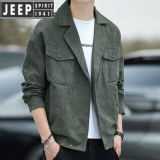 Jeep spirit suit collar men's solid color jacket spring and autumn new korean style trendy brand corduroy casual men's jacket military green m (90-110jin jin equals 0.5 kg)