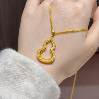 Shien chinese style 18k gold-plated hollow gourd pendant necklace for women, diamond series, personalized and versatile commuting clavicle chain, hollow gourd pendant + chopin chain