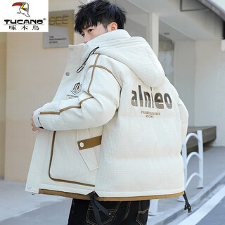 Woodpecker (tucano) 2025 new autumn and winter youth cotton coat jacket men's down cotton jacket for junior high and high school students older children's cotton jacket beige xl recommended 110-125 jin jin equals 0.5 kg