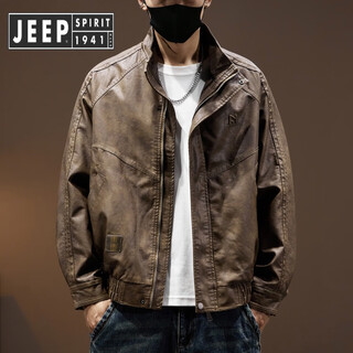 Jeep spirit jeep leather jacket men's maillard retro motorcycle style leather jacket men's 2025 spring and autumn new pilot jacket brown style regular 2xl suitable for weight 160-180jin jin is equal to 0.5 kg
