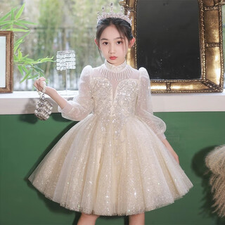 Annie youer girls dress piano performance dress children birthday princess dress girl host wedding dress champagne color 120