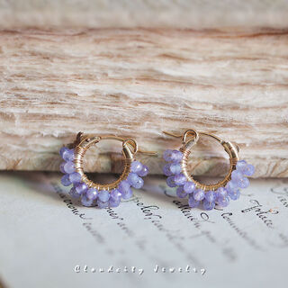 Micro-gift mushan zi original design four seasons earrings gentle tanzanite 14k gold handmade earrings mushan zi, small size, inner ring 14k gold suitable