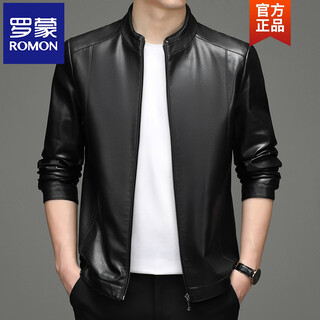 Romon haining genuine leather jacket men's autumn and winter plus velvet sheep leather jacket middle-aged dad men's casual leather jacket black stand-up collar thin l 175 recommended 120-140 jin jin is equal to 0.5 kg