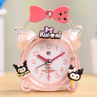 Qutong children's small alarm clock girl mini watch student special wake-up artifact 2025 new smart learning cute silent clock pink-pink bow sticker