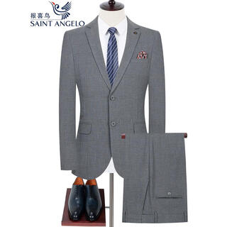 Angel bird wool suit two-piece men's striped formal business casual professional suit wedding dress jacket light gray plaid 3xl 185/54 (recommended 165-180 jin jin equals 0.5 kg)