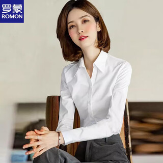 Luo meng no-iron professional white shirt women's new 2025 spring and autumn long-sleeved v-neck shirt interview formal work clothes top white v/collar length/sleeves high quality opaque l 100-110jin jin equals 0.5 kg