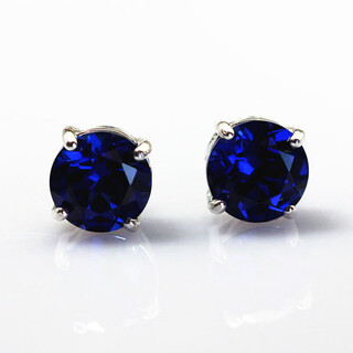 Zhongchi women's earrings sterling silver hypoallergenic non-fading round tanzanite earrings sapphire earrings korean version versatile temperament main stone 7.0mm
