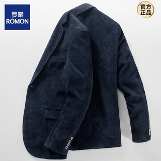 罗蒙（ROMON）2025春季灯芯绒西装中老年男宽松商务休闲条绒爸爸西服单西外套 深蓝色 190 3XL