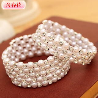 Korean style fashionable multi-layered pearl-encrusted diamond-wrapped spiral bracelet with spring flowers, wide bracelet for women, elastic wide bracelet, main picture
