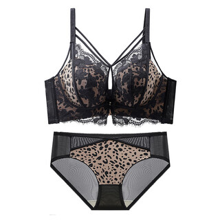 Admire autumn and summer new style underwear for women with small breasts gathering and not empty cups for flat chests special breast retracting anti-sagging adjustable bra leopard print suit 85b 38b small breasts look bigger