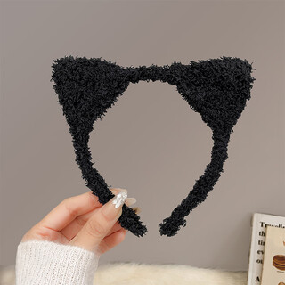 Suyi embroidered korean cute plush cat ear headband 2024 new autumn and winter washing face, not styling, hair pressure headband sweet hairpin 4# black plush cat ear headband