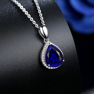 Fujiu colored gemstone 925 sterling silver diamond sapphire pendant tanzanite jewelry drop-shaped necklace 18k gold plated women's pendant (without chain)