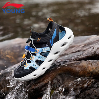 Li ning children's shoes children's sandals boys 2026 new quick-drying breathable lightweight outsole one-leg toe-cap big children's sandals black/bright blue 36