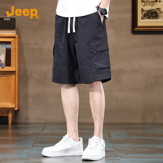 Jeep ice silk thin high-end cargo shorts men's 2025 summer loose casual pants men's five-point medium pants men