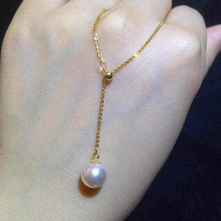 Dyn seawater pearl pendant single japanese akoya flower bead 18k gold y-shaped adjustable necklace perfect round mirror light 18kbai gold + tahitian black pearl 11-12mm