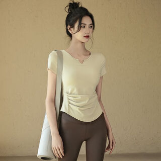 Ackdcs thin yoga clothes top women's slim fit pilates t-shirt cycling training fitness summer with chest pad short sleeves