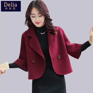 Reserved style small woolen short coat for women autumn and winter new korean style top fashion three-quarter sleeves versatile small suit trend burgundy xl 101-116jin jin equals 0.5 kg