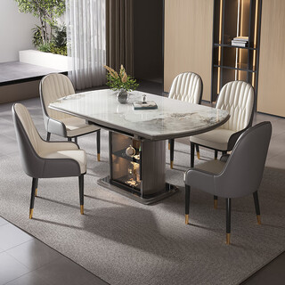 Jiai retractable slate dining table, square and round, for small apartments, light luxury, modern and simple, solid wood, storage and folding dining table, storage dining table + armrests, pineapple chairs*4, 1.2m, with induction cooker