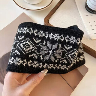 Chihuan headband with flower and young qin lan same style papey wool knitted headband for men and women warm headscarf headband hair accessories black gray widened and thickened