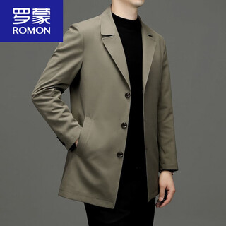Romon's new business windbreaker casual men's 2025 spring mid-length loose large size suit top men's jacket men's khaki 2xl (recommended 150-170jin jin equals 0.5 kg)