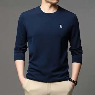 Barbouria light luxury spring and autumn new men's long sleeve t-shirt 2025 fashion high-end round neck slim sweatshirt upper green upper green m 165/84a