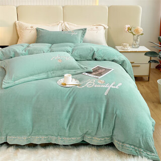 Mercury series home textiles winter class a baby warm four-piece double-sided milk velvet sheets and quilt covers for bed milan-lake blue thickened 9jin jin equals 0.5kg weight sheet model 1.8 quilt cover 200x230
