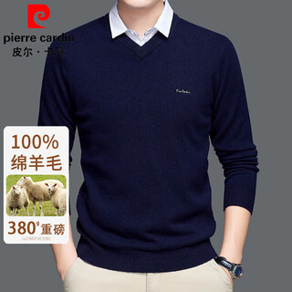 Pierre cardin pure wool sweater men's 100% wool sweater middle-aged autumn and winter v-neck sweater thickened warm knitted bottoming shirt