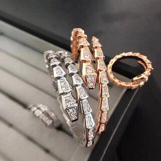 Fujiu 18k gold moissanite snake-shaped bracelet for women, sterling silver mother-of-pearl, full diamond snake bone bracelet for men, rose gold